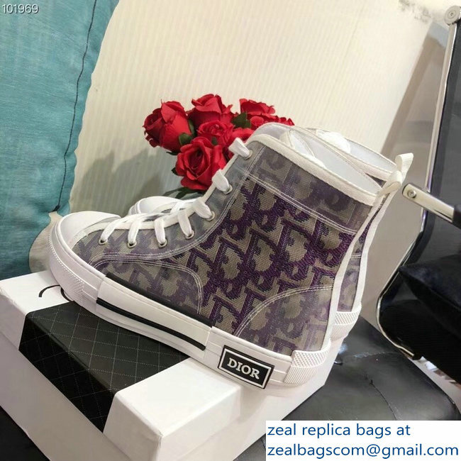 Dior Oblique Jacquard Canvas High-Top Sneakers Purple 2018
