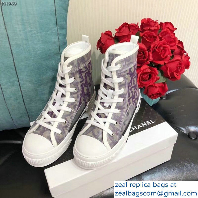 Dior Oblique Jacquard Canvas High-Top Sneakers Purple 2018