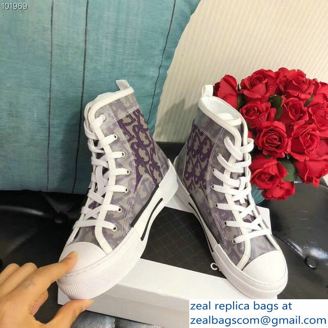 Dior Oblique Jacquard Canvas High-Top Sneakers Purple 2018