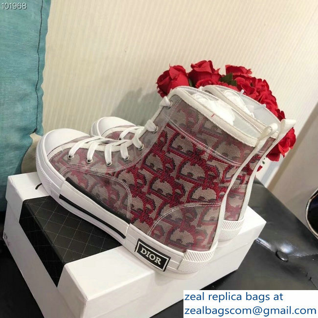 Dior Oblique Jacquard Canvas High-Top Sneakers Red 2018 - Click Image to Close