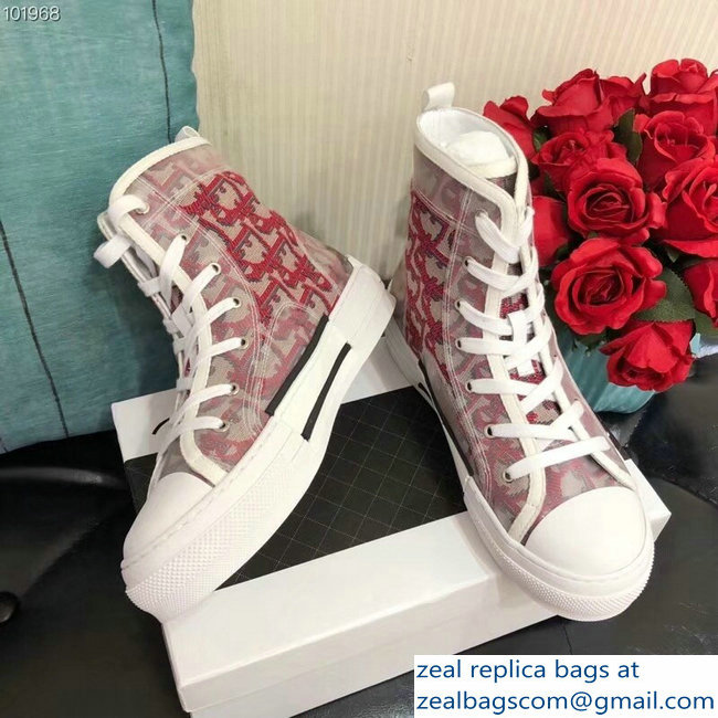 Dior Oblique Jacquard Canvas High-Top Sneakers Red 2018