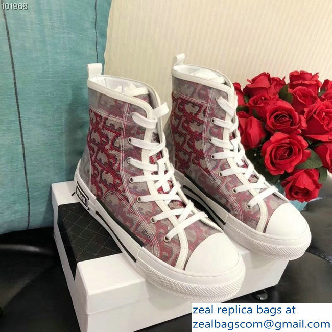 Dior Oblique Jacquard Canvas High-Top Sneakers Red 2018 - Click Image to Close