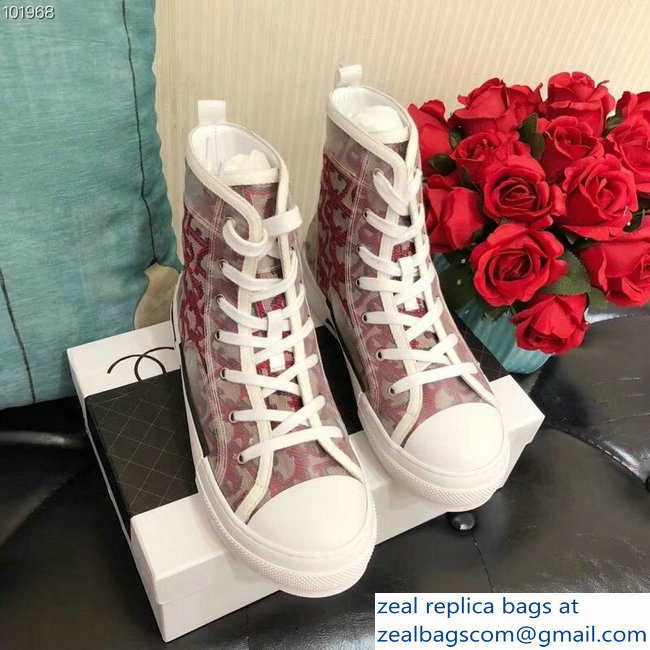 Dior Oblique Jacquard Canvas High-Top Sneakers Red 2018