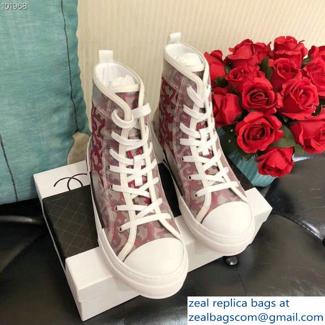 Dior Oblique Jacquard Canvas High-Top Sneakers Red 2018 - Click Image to Close