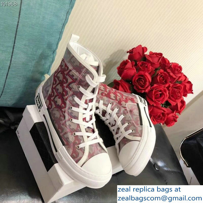 Dior Oblique Jacquard Canvas High-Top Sneakers Red 2018