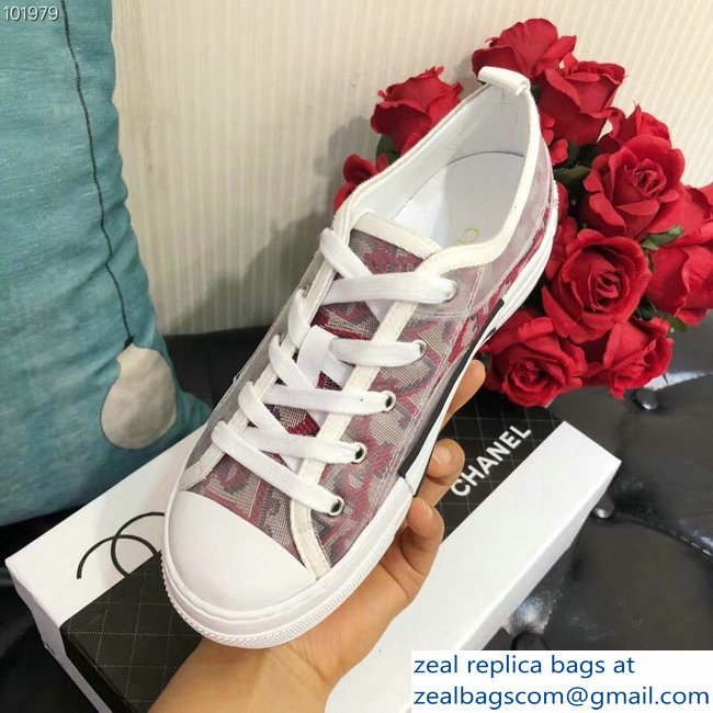 Dior Oblique Jacquard Canvas Low-Top Sneakers Red 2018 - Click Image to Close