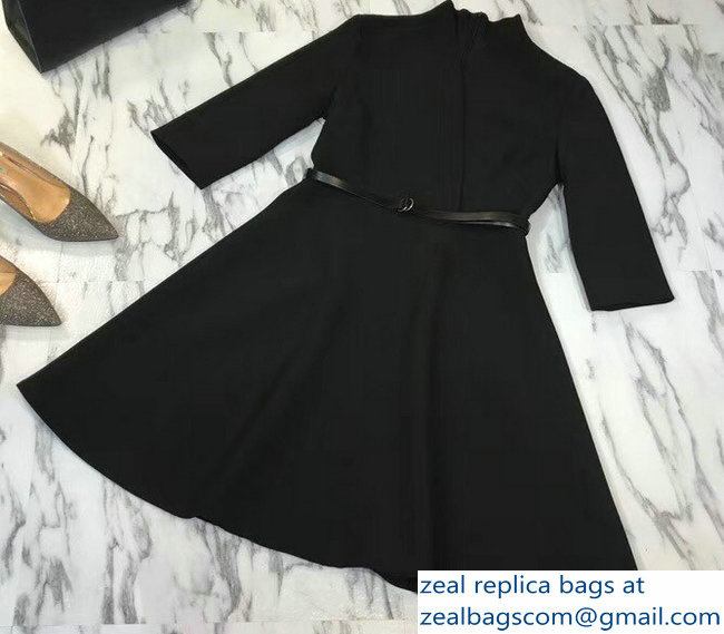 Dior V-Neck Dress with a Belt Black 2018 - Click Image to Close