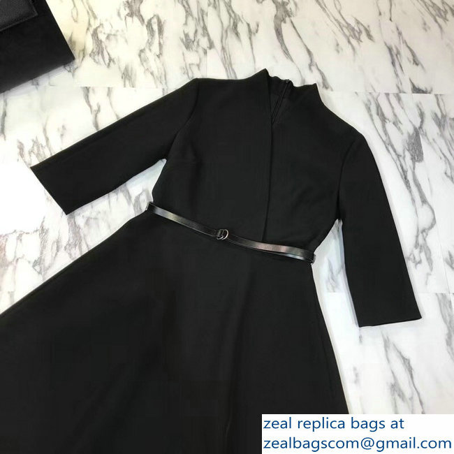 Dior V-Neck Dress with a Belt Black 2018