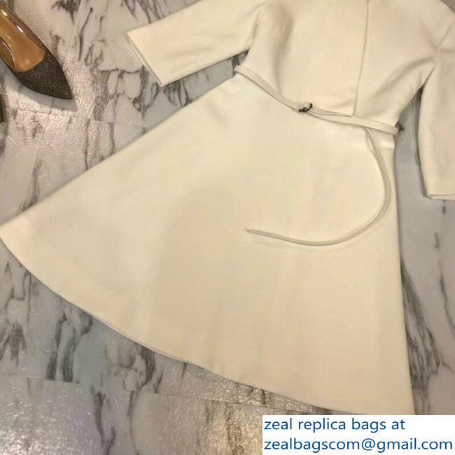 Dior V-Neck Dress with a Belt Creamy 2018