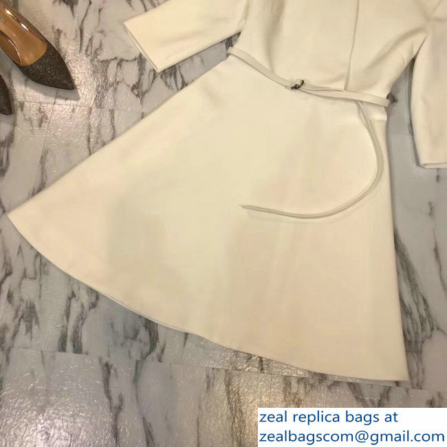 Dior V-Neck Dress with a Belt Creamy 2018