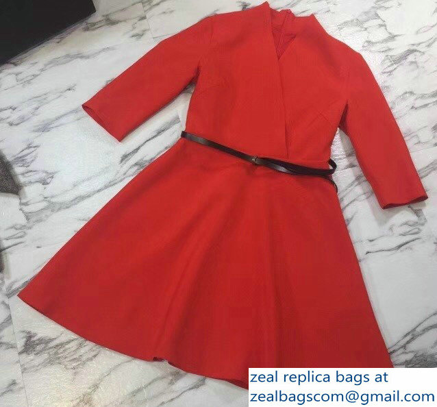 Dior V-Neck Dress with a Belt Red 2018 - Click Image to Close