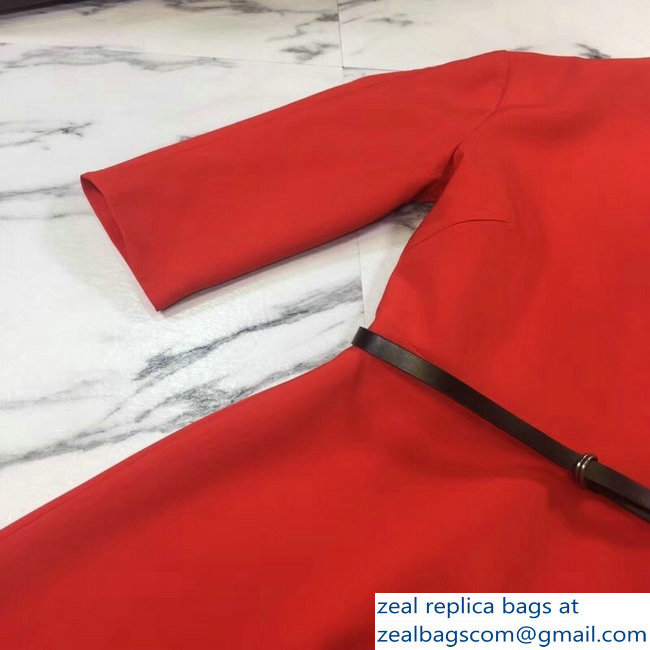 Dior V-Neck Dress with a Belt Red 2018 - Click Image to Close