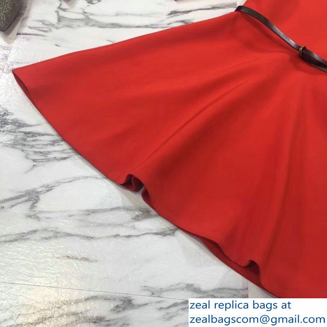 Dior V-Neck Dress with a Belt Red 2018 - Click Image to Close
