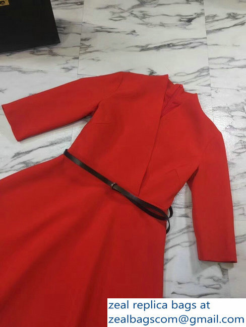 Dior V-Neck Dress with a Belt Red 2018