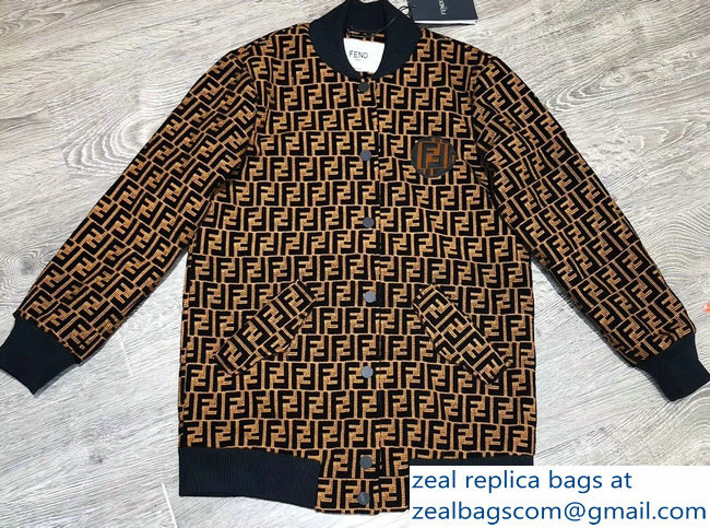 Fendi Embroidered FF Logo Jacket Brown 2018 - Click Image to Close