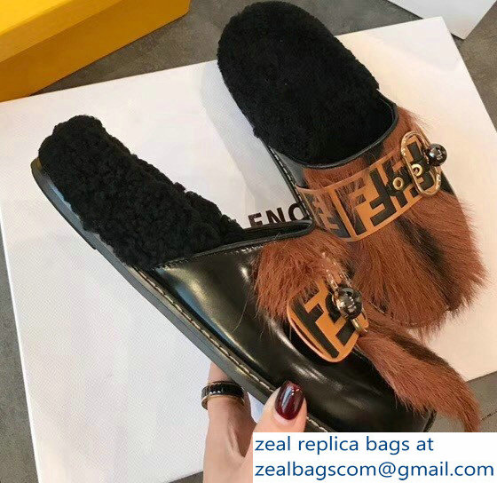 Fendi FF Buckle And Fur Slides 2018 - Click Image to Close