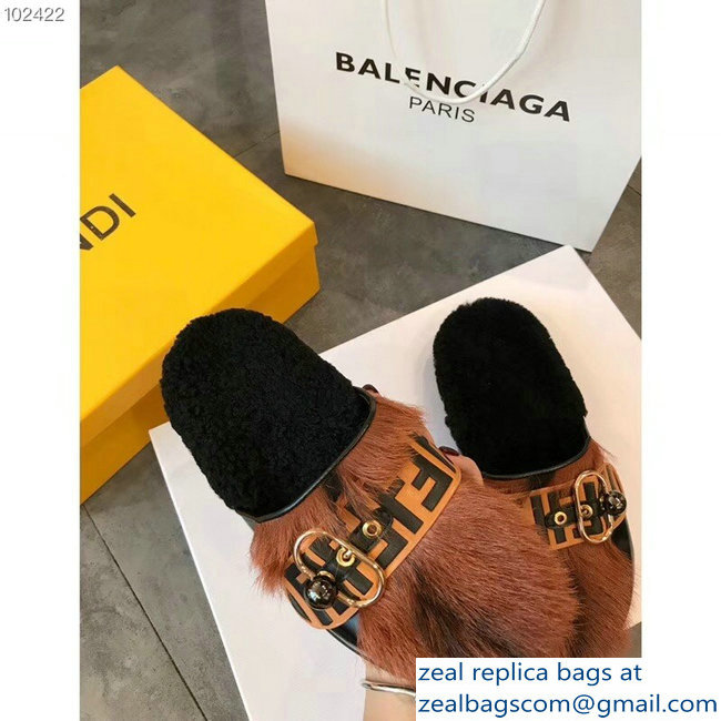 Fendi FF Buckle And Fur Slides 2018 - Click Image to Close