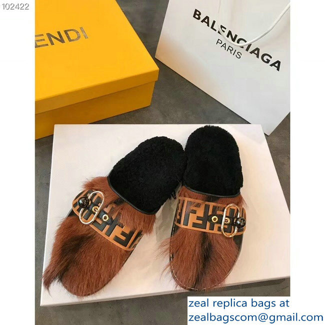 Fendi FF Buckle And Fur Slides 2018 - Click Image to Close