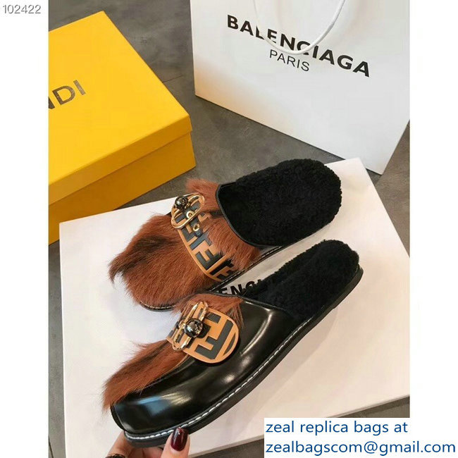 Fendi FF Buckle And Fur Slides 2018 - Click Image to Close