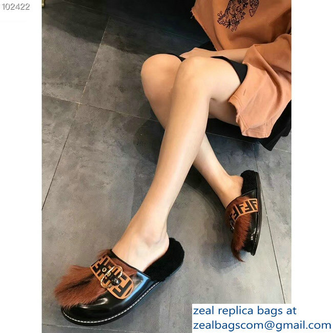 Fendi FF Buckle And Fur Slides 2018 - Click Image to Close