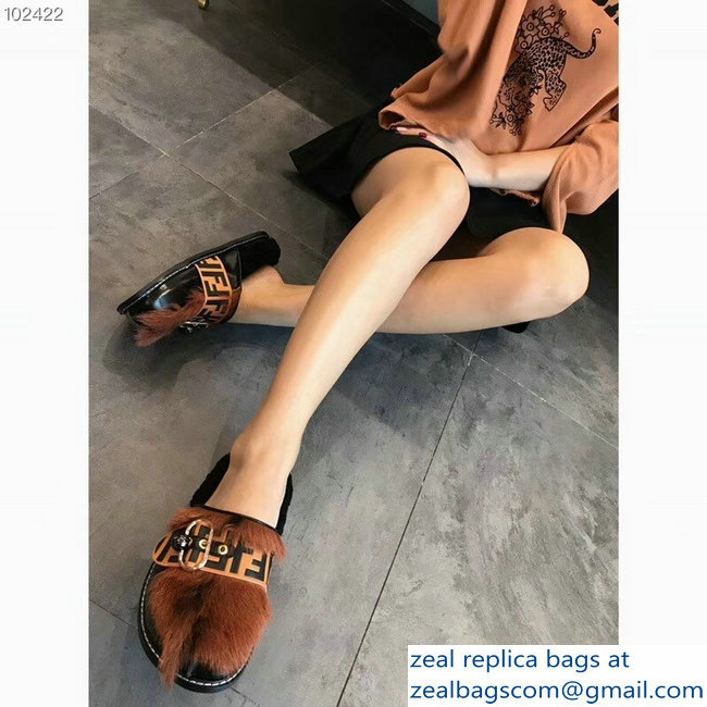 Fendi FF Buckle And Fur Slides 2018 - Click Image to Close