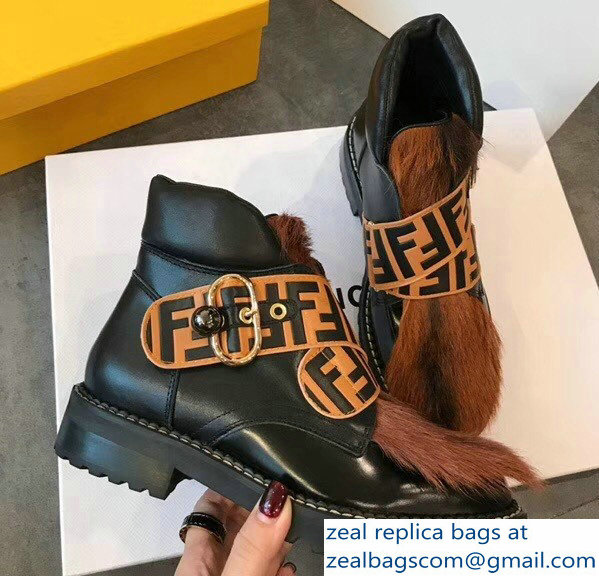 Fendi FF Buckle And Fur Sporty Ankle Boots 2018
