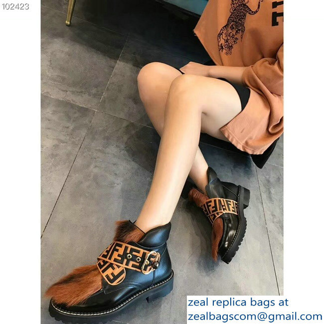 Fendi FF Buckle And Fur Sporty Ankle Boots 2018 - Click Image to Close