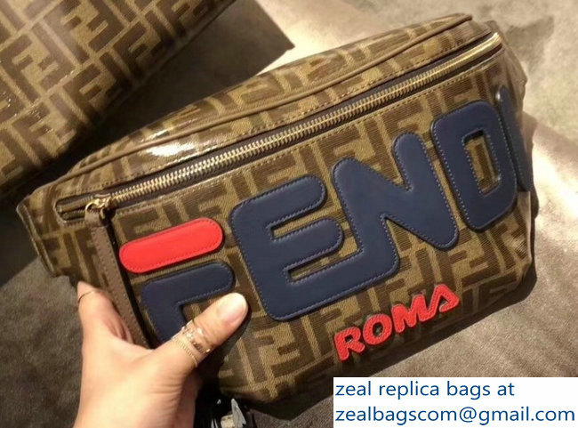 Fendi FF Glazed Fabric Canvas Belt Bag Blue Logo 2018