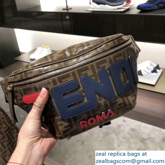 Fendi FF Glazed Fabric Canvas Belt Bag Blue Logo 2018 - Click Image to Close