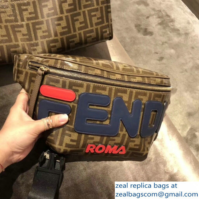 Fendi FF Glazed Fabric Canvas Belt Bag Blue Logo 2018