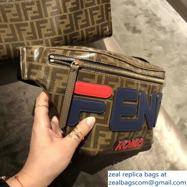 Fendi FF Glazed Fabric Canvas Belt Bag Blue Logo 2018