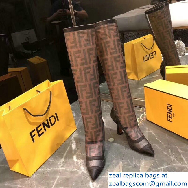 Fendi FF Logo Black Technical Mesh Boots 2018 - Click Image to Close