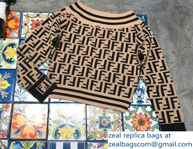 Fendi FF Logo Horizontal Neck Jumper Sweater Brown 2018