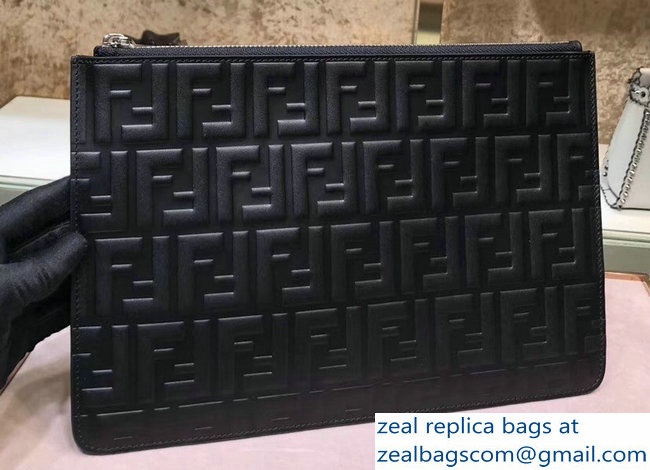 Fendi FF Logo Leather Pochette Pouch Clutch Bag Black 2018
