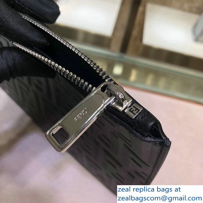 Fendi FF Logo Leather Pochette Pouch Clutch Bag Black 2018 - Click Image to Close