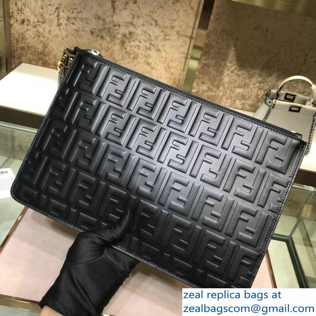 Fendi FF Logo Leather Pochette Pouch Clutch Bag Black 2018 - Click Image to Close