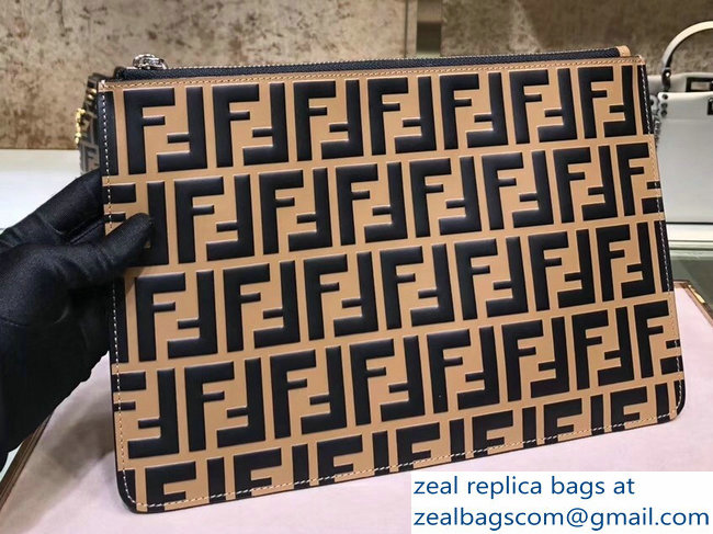 Fendi FF Logo Leather Pochette Pouch Clutch Bag Brown 2018