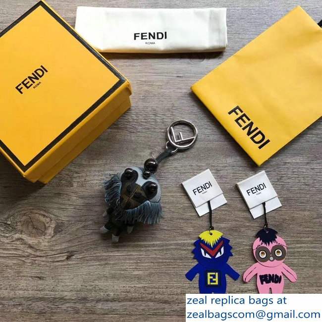 Fendi FF Logo Multicolor Leather And Jacquard Space Monkey Bag Charm 06 2018