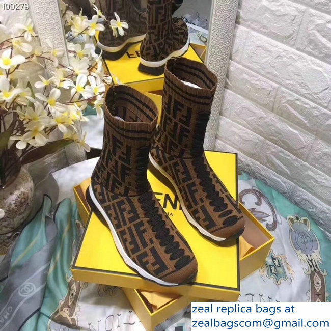 Fendi FF Logo Multicolour Fabric Sneakers Boots Brown 2018