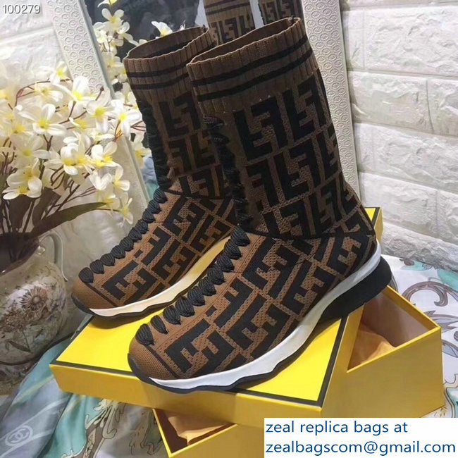Fendi FF Logo Multicolour Fabric Sneakers Boots Brown 2018