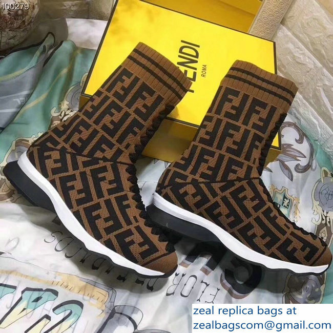 Fendi FF Logo Multicolour Fabric Sneakers Boots Brown 2018