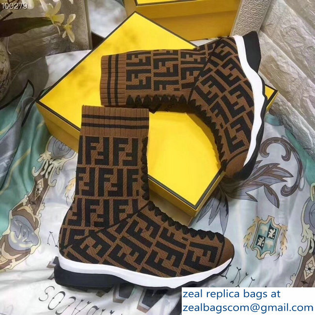 Fendi FF Logo Multicolour Fabric Sneakers Boots Brown 2018