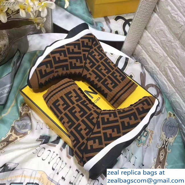 Fendi FF Logo Multicolour Fabric Sneakers Boots Brown 2018