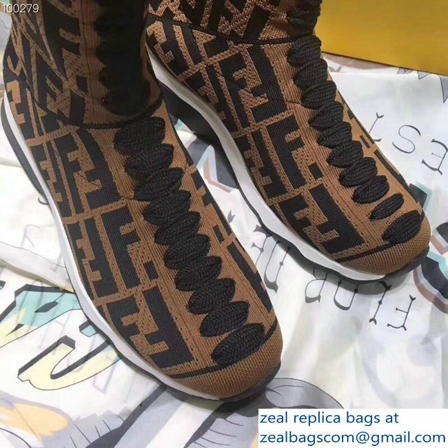 Fendi FF Logo Multicolour Fabric Sneakers Boots Brown 2018