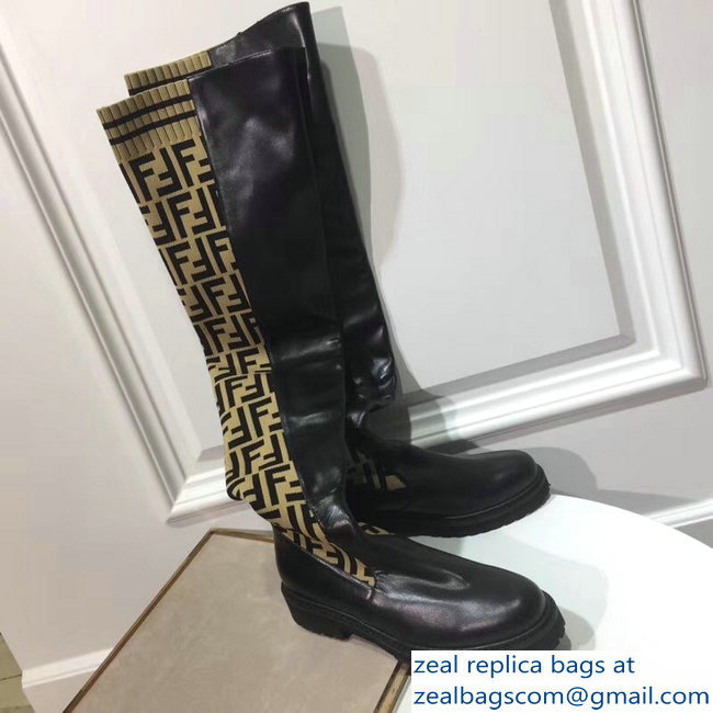 Fendi FF Logo Thigh-High Boots Black Leather 2018 - Click Image to Close
