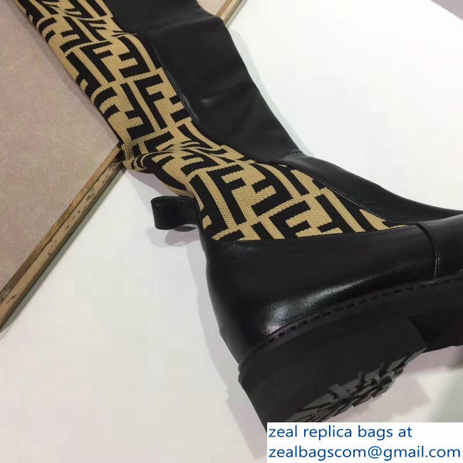 Fendi FF Logo Thigh-High Boots Black Leather 2018