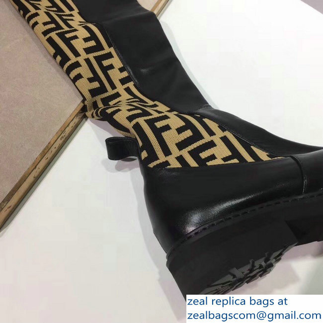 Fendi FF Logo Thigh-High Boots Black Leather 2018 - Click Image to Close