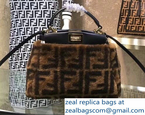 Fendi FF Print Multicolor Shearling Peekaboo Mini Bag 2018 - Click Image to Close