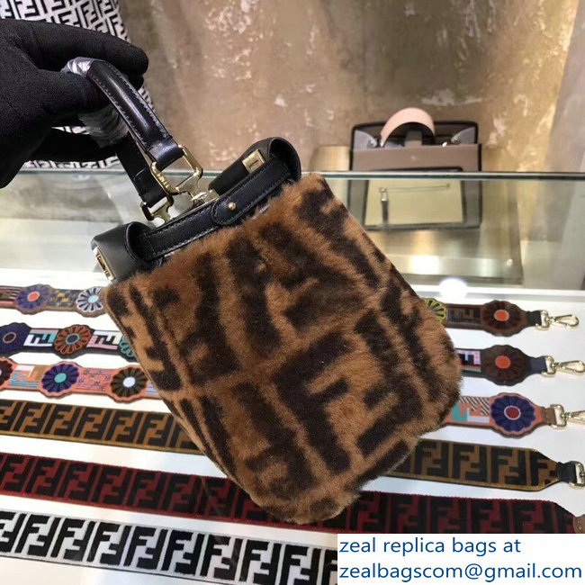 Fendi FF Print Multicolor Shearling Peekaboo Mini Bag 2018