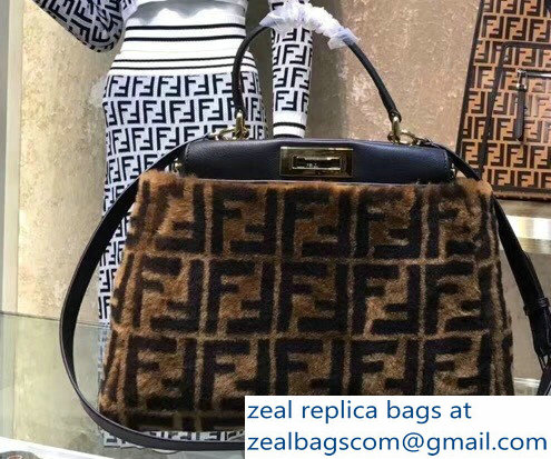 Fendi FF Print Multicolor Shearling Peekaboo Regular Medium Bag 2018 - Click Image to Close